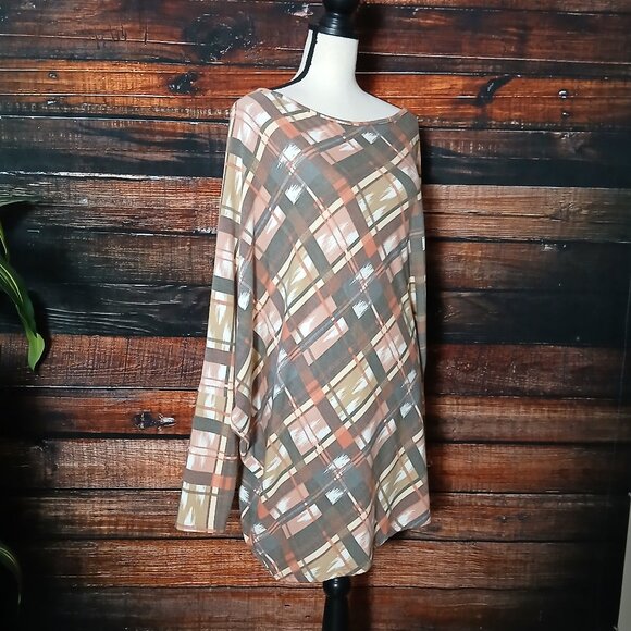NWT Easel Tunic Top Size M Boho Oversized Dolman Windowpane Plaid Made In USA - Picture 4 of 10